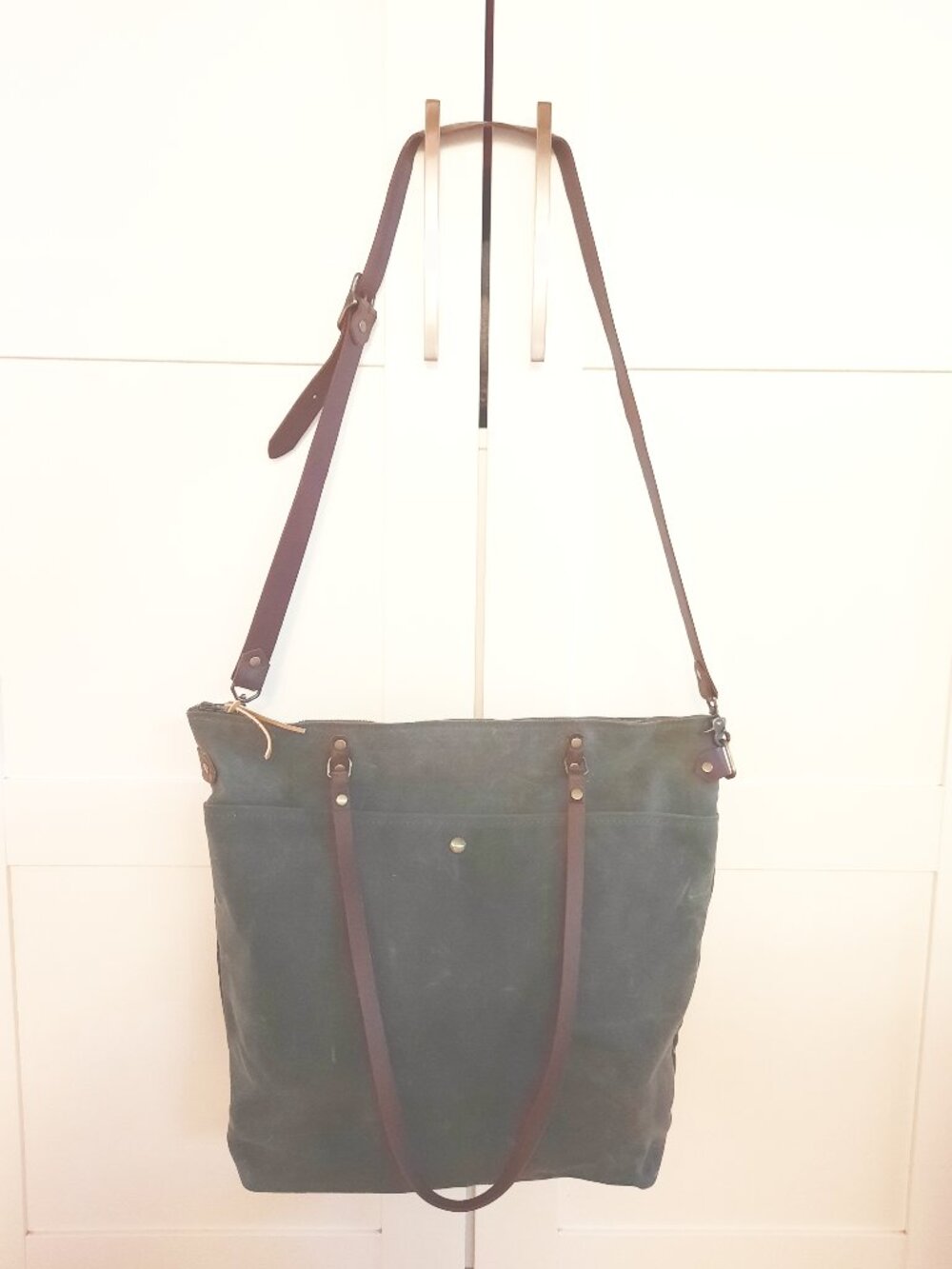 Large Waxed Canvas Tote Bag with Leather Handles